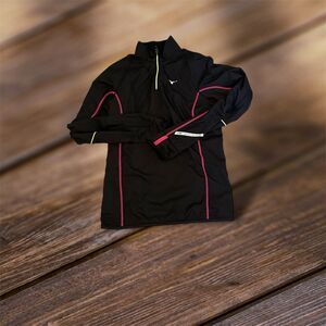 Mizuno Breath Thermo Women’s Size M 1/4 Zip Running Windbreaker Black Pink trim